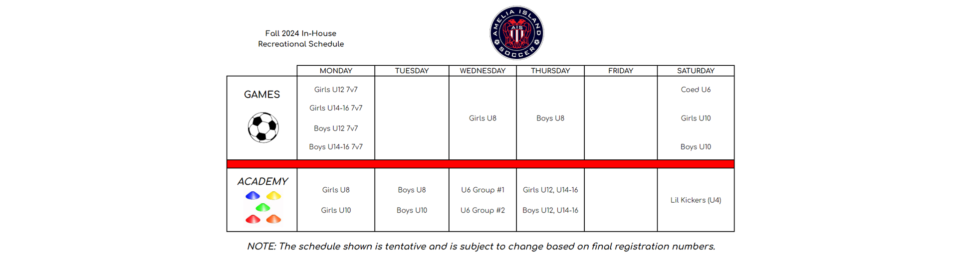 Fall 2024 Recreational Soccer Schedule