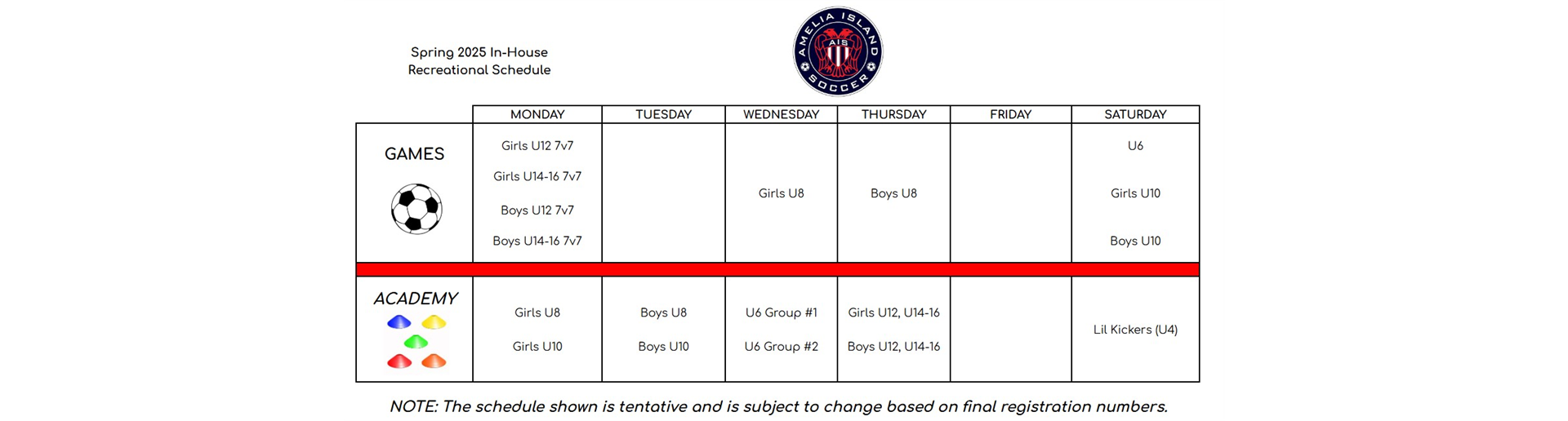 Spring 2025 Recreational Soccer Schedule